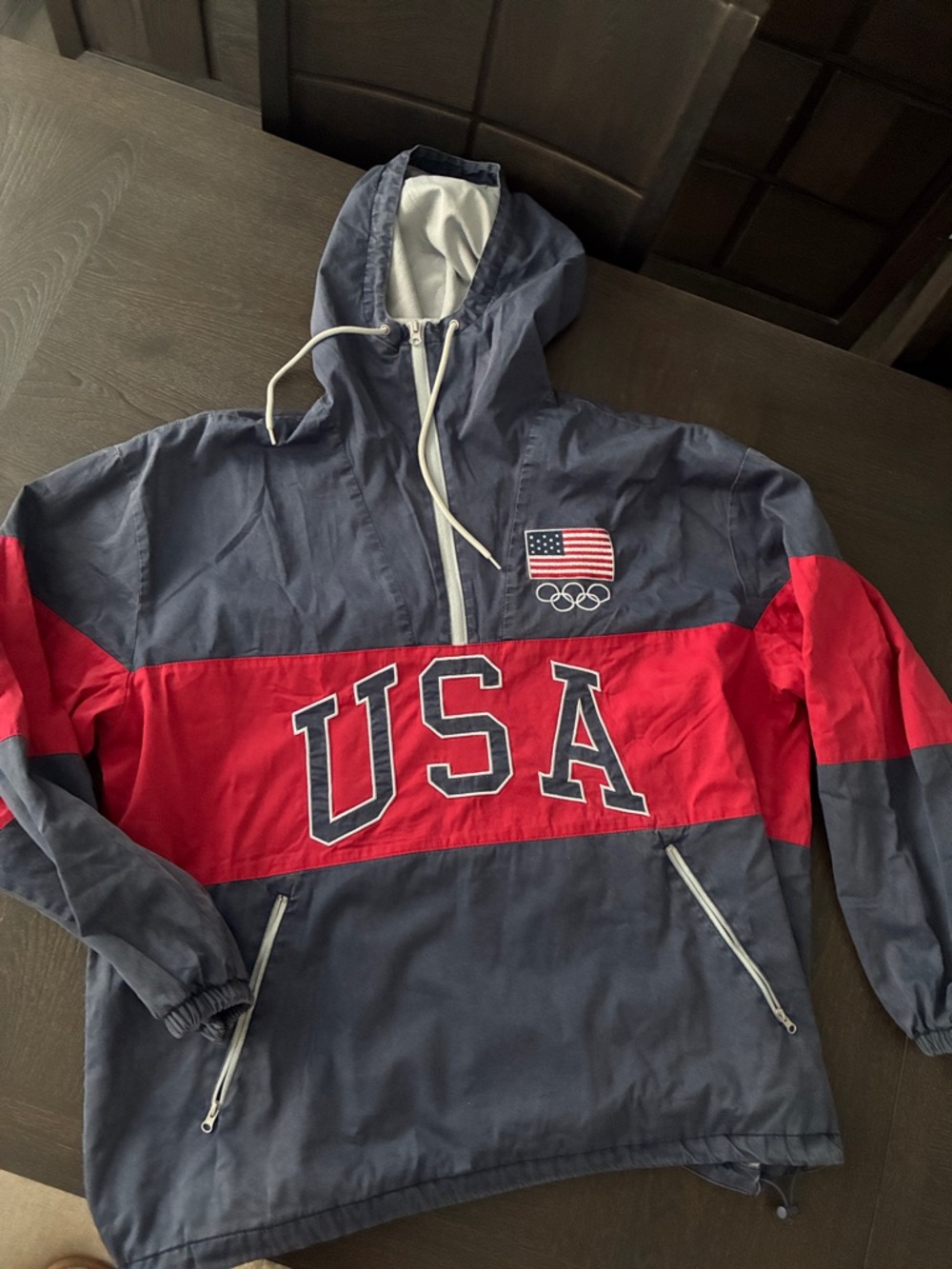USA Olympic Hooded Windbreaker Jacket - Navy & Red
